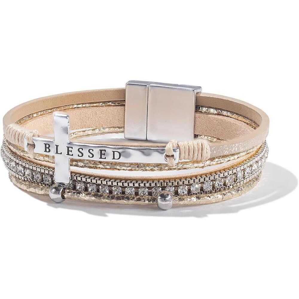 Cross Leather Bracelet Faux Leather Magnetic Clasp Religious Jewelry Women